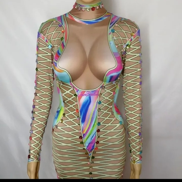 Halloween Rainbow Trailing Elastic Sexy Gown - Picture 4 of 4